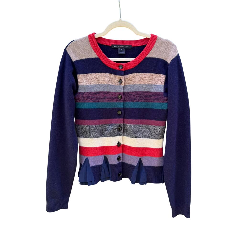 MARC BY MARC JACOBS Striped Angora Blend Knit Cardigan Small S